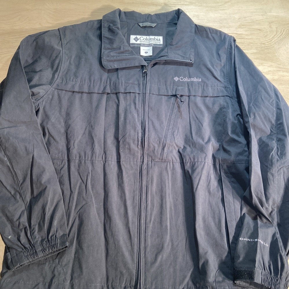 Columbia Omni Shield Large Full Zip Jacket Black Toggle‎ Drawstring Coat
